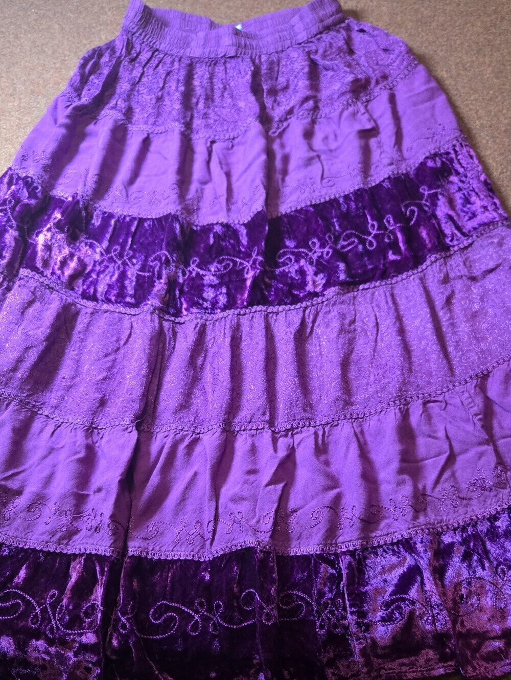 Vintage Mamta Tiered Skirt And Top Size Large (One Size) Purple Velvet Like - Picture 2 of 16